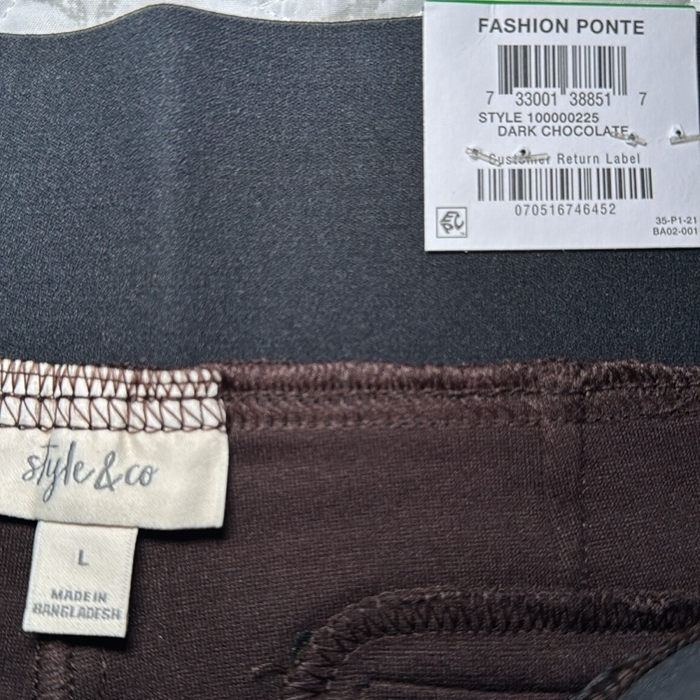 Style & Co. Ponte Leggings Mid Rise Chocolate Brown Size L - Picture 8 of 11